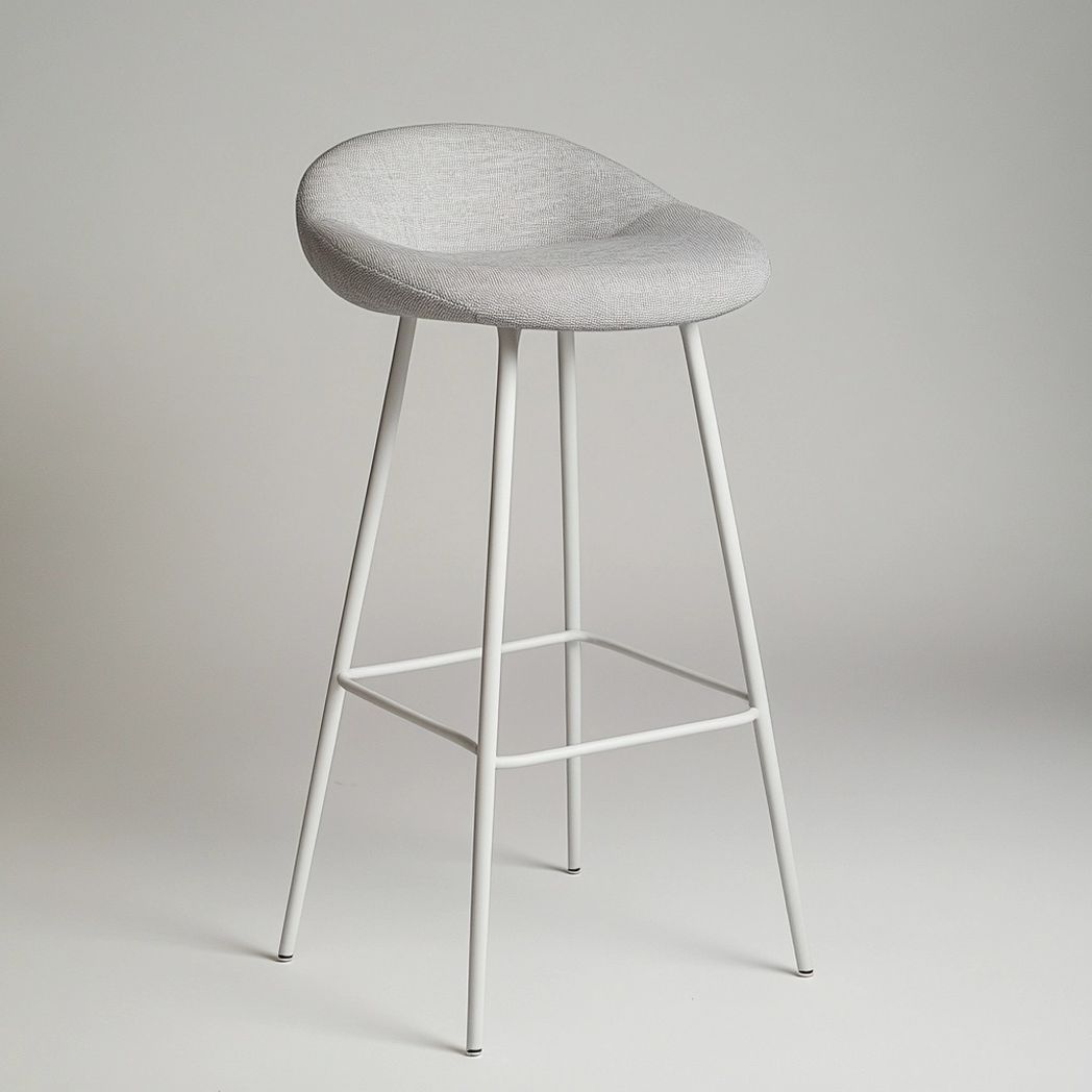 Tabouret de Bar Tissu Gris Clair Forme Arrondie Pieds Métal Blanc
