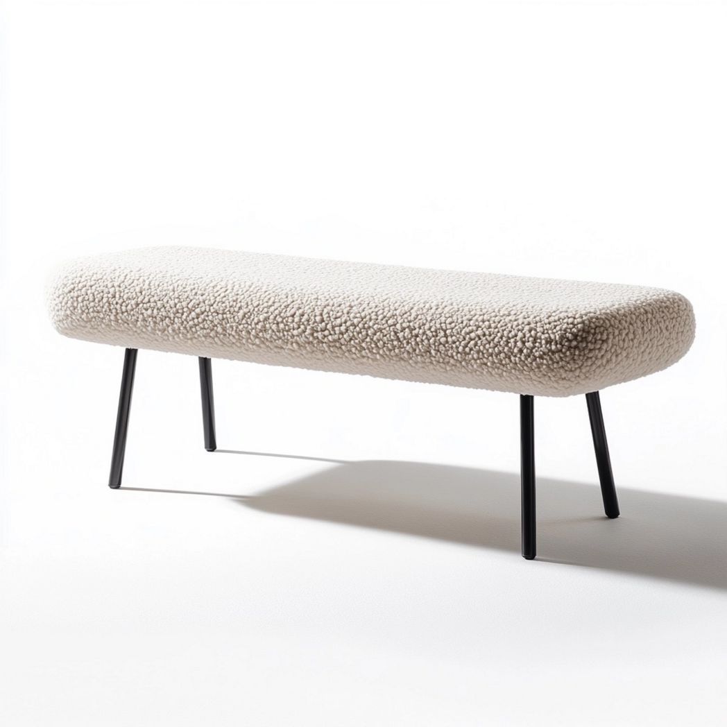 Banc minimaliste confortable en tissu bouclette 120x40x45 cm