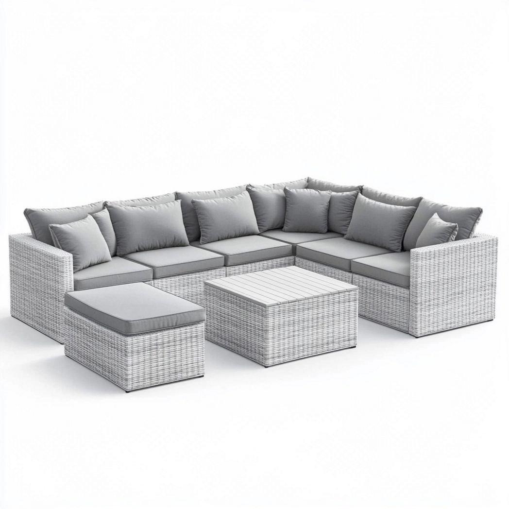 Salon de jardin modulable en résine tressée 6 places