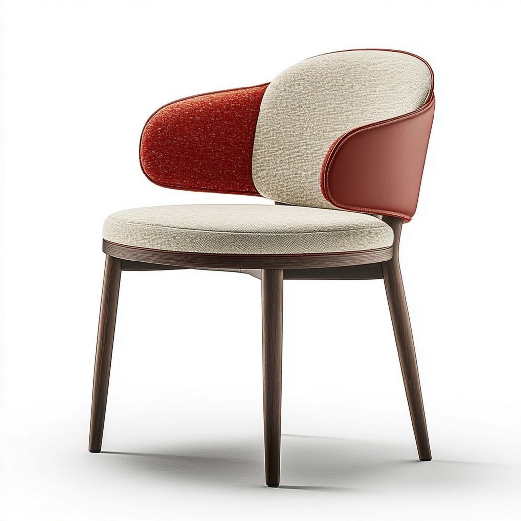 Chaise en Bois avec Assise et Dossier en Tissu Lin/Similicuir Rouge