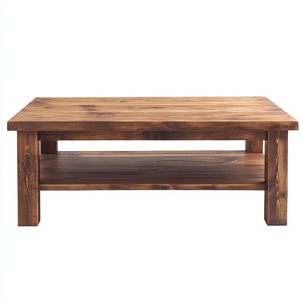 Table Basse Rectangulaire en Bois Massif avec Étagère 110x60x45 cm