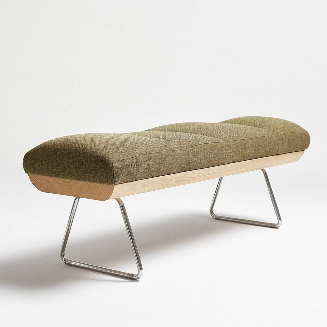 Banc en Tissu avec Pieds Métalliques et Structure en Bois, 120 cm, Brun